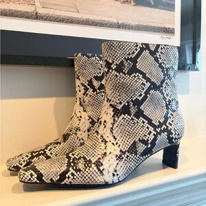 KHAITE Black and White Snakeskin Ankle Boots